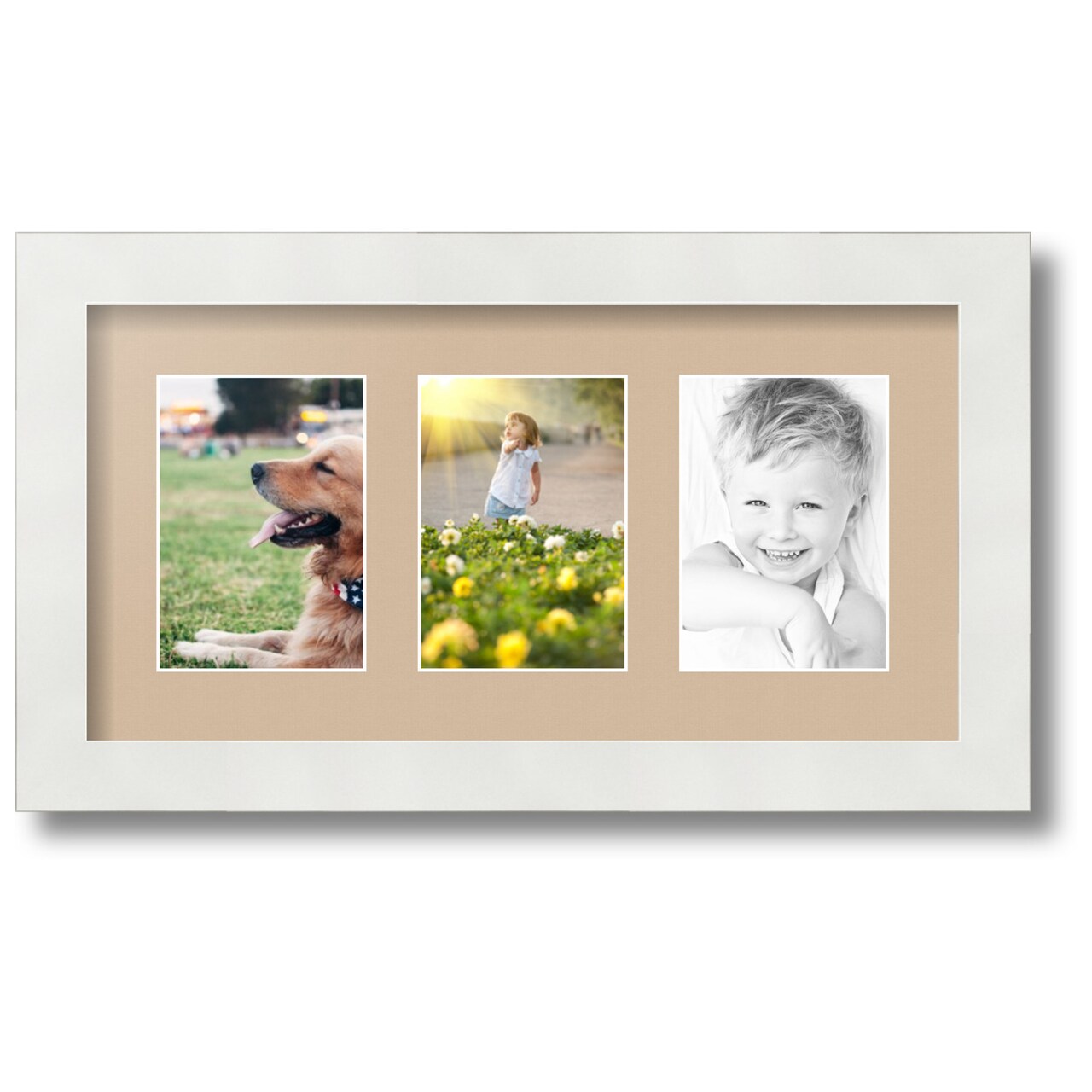 ArtToFrames Collage Photo Picture Frame with 3 - 3.5x5 inch Openings, Framed in White with Over 62 Mat Color Options and Regular Glass (CSM-3966-29)